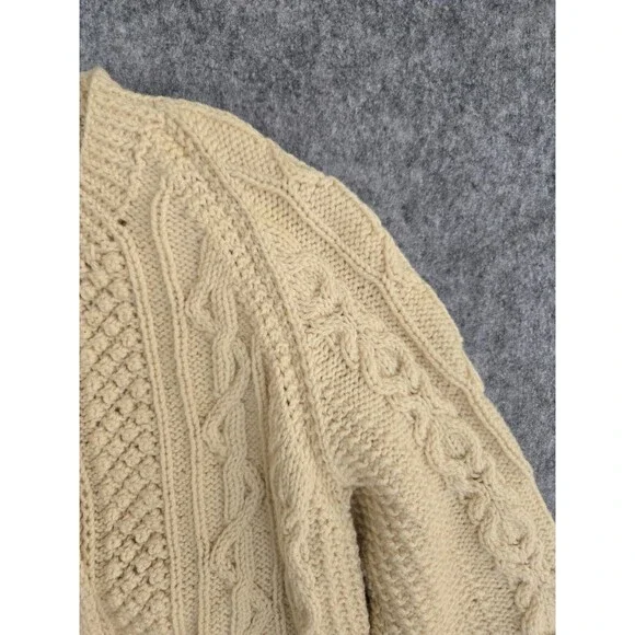 Vtg Cyril Cullen Original Irish 100% Wool Knit Fishermans Cardigan Sweater Large - Picture 3 of 13